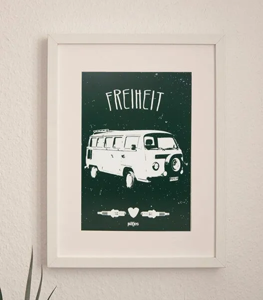 päfjes päfjes Freiheit - Bus Poster A4, Dunkelgrün, – Produktbild 1 von 2