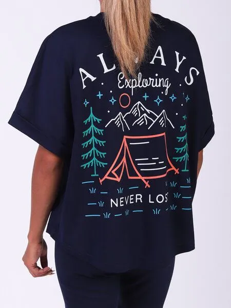 watapparel watapparel Oversize T-Shirt Frauen Always exploring never lost, French navy, – Produktbild 2 von 4