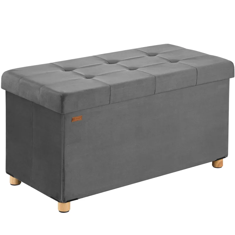 Casaria® Sitzbank Anthrazit Samt 76x38x42cm mit Stauraum faltbar – Produktbild 1 von 2