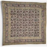 Der Lindwurm Der Lindwurm Kalamkari- Tuch (110x110 cm), Handdruck mit Pflanzenfarben, Blau/gelb, – Produktbild 1 von 1
