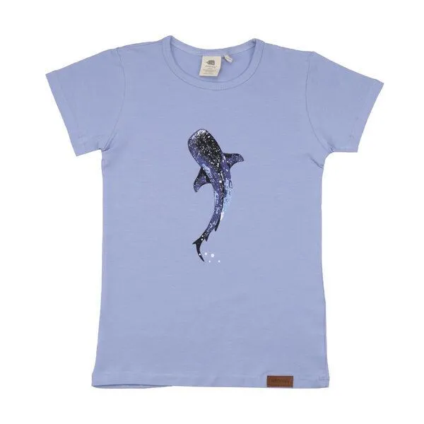 Walkiddy Kinder T-Shirt GOTS zertifiziert Bio-Baumwolle, Hellblau, Wal- und Rochen-Motiv, Walkiddy – Produktbild 1 von 2