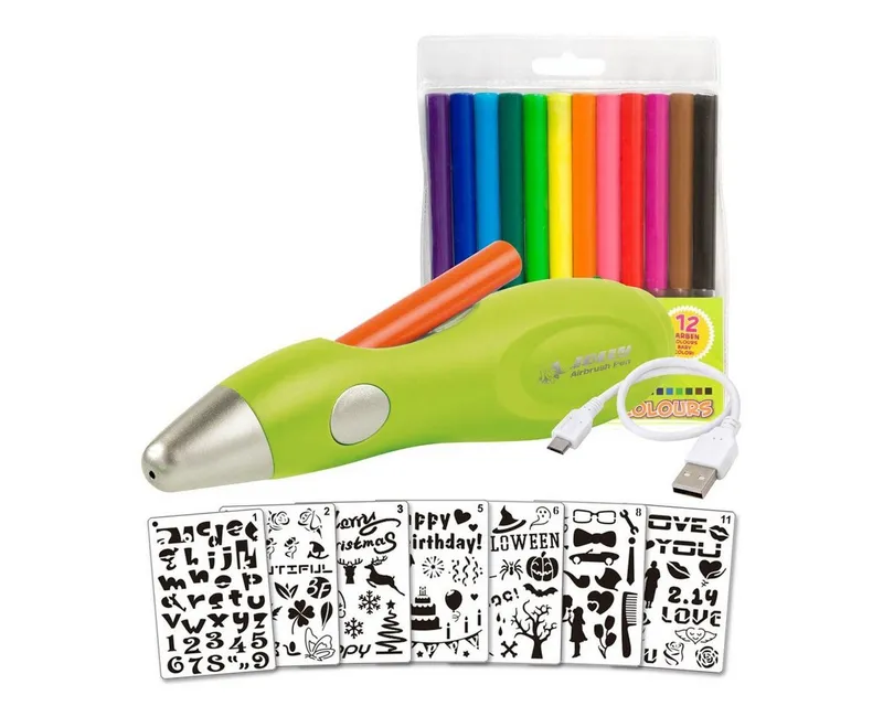 Jolly Jolly Kreativset Elektrischer Airbrush-Stift für Kinder inkl. Vorlagen (Airbrush Fun), (21-tlg), Bunt, – Produktbild 4 von 5