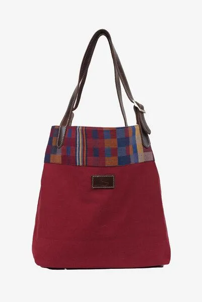 Dragolina Dragolina Shopper Miss Eve mit Webstoff der Pwo Karen, Terracotta karo (rot), – Produktbild 2 von 4