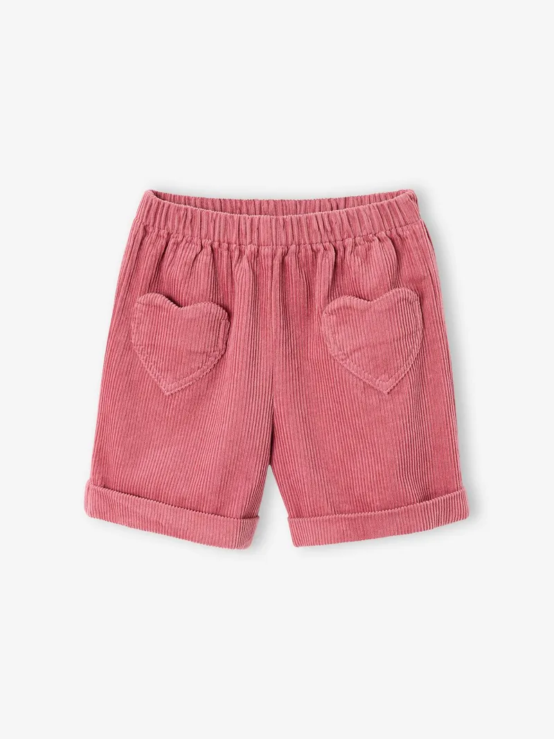 Vertbaudet Mädchen Cord-Shorts mit Herztaschen und Dehnbund, Rosa, – Produktbild 1 von 4