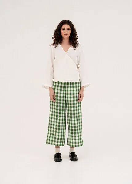 AmourLinen AmourLinen Leinenhose Tokyo, Grünes gingham, – Produktbild 1 von 3