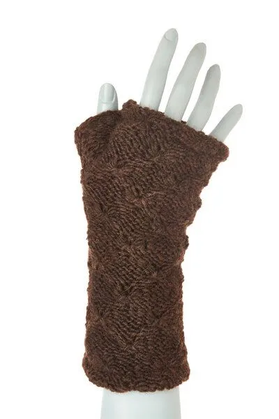 short'n'pietz short'n'pietz Schurwollhandstulpen mit Rautenstrickmuster, handgestrickt, Dunkelbraun, – Produktbild 1 von 1