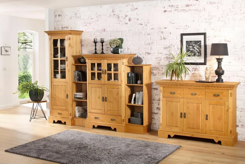 OTTO home Regal Milan, Höhe 128 cm, Massivholz, FSC®-zertifiziert, Beige, – Produktbild 5 von 5