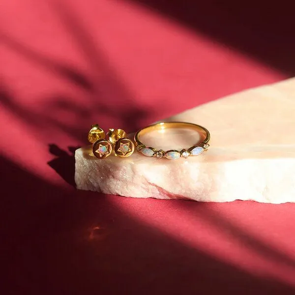 fejn jewelry fejn jewelry Ring 'opal sparkle' - mit Opalen und Zirkonia, Gold, – Produktbild 3 von 3