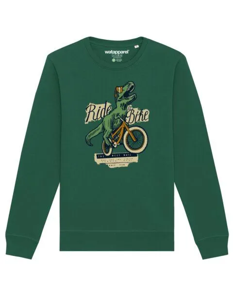 watapparel watapparel Sweatshirt Unisex T-Rex Fahrrad, Bottle green, – Produktbild 1 von 3