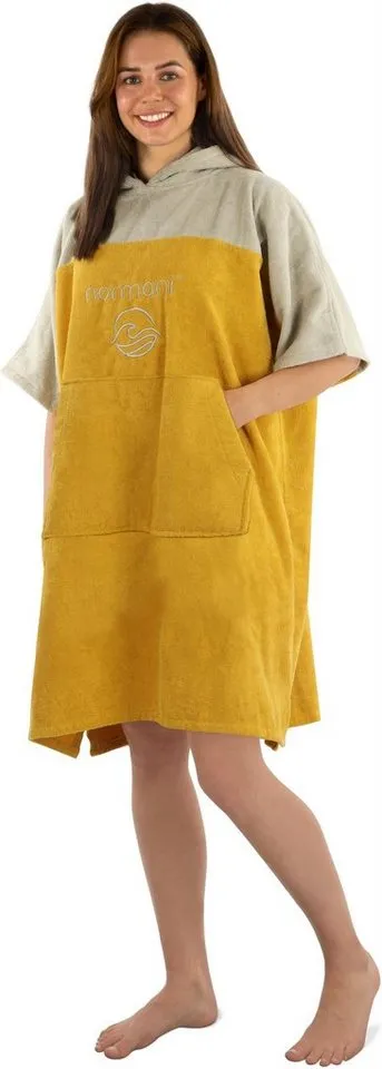 normani Badeponcho Damen Surfer Poncho Kuta, Bio-Baumwolle, Kapuze, Schlupf, Badeponcho aus 100 % saugstarker Bio-Baumwolle, Gelb, – Produktbild 3 von 5