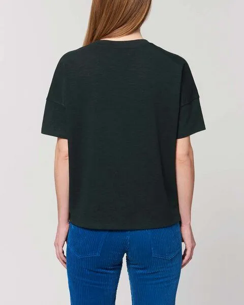YTWOO YTWOO Kurzes Damen T-Shirt aus schwerer Bio Baumwolle mit Slub-Optik, Schwarz, – Produktbild 4 von 4