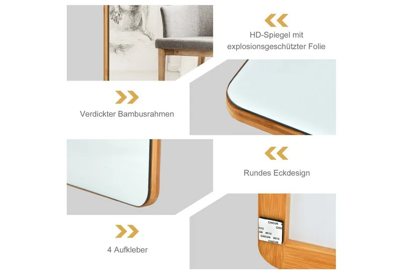 COSTWAY COSTWAY Wandspiegel Ganzkörperspiegel, mit 2 Haken, 100cm x 35cm – Produktbild 4 von 5