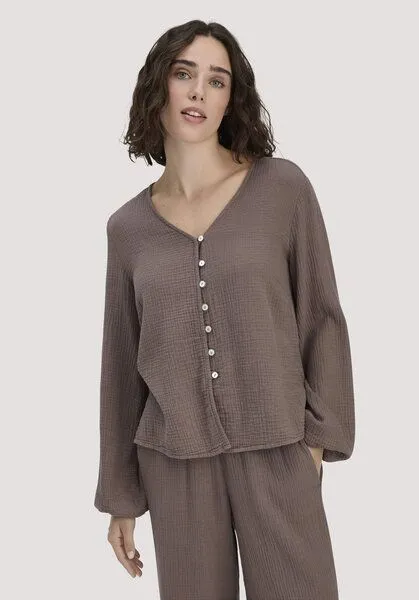 hessnatur hessnatur Musselin Bluse Relaxed aus reiner Bio-Baumwolle, Mocca, – Produktbild 1 von 4