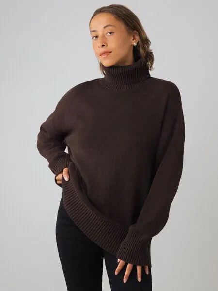 Honest Basics Honest Basics Damen Chunky Rollkragenpullover aus 100% Bio-Baumwolle, Torf, – Produktbild 2 von 4
