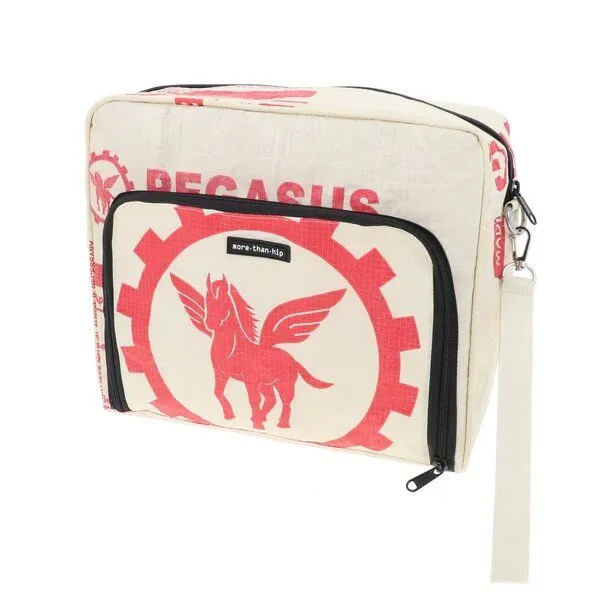 MoreThanHip MoreThanHip XL Kulturtasche (6,5 Liter) aus recycelten Fischfutterbeuteln - Lexi, Creme/rot - pegasus, – Produktbild 3 von 4