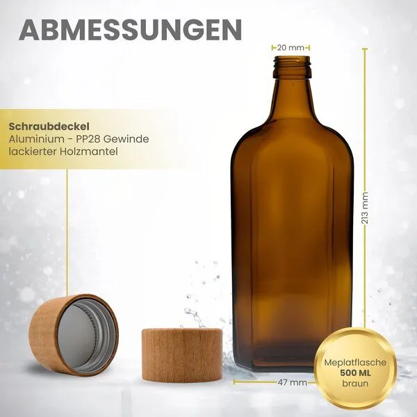 mikken mikken Apothekerflasche flach 500 ml Holzdeckel Meplatflasche mit Schraubdeckel – Produktbild 2 von 3