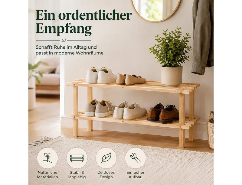 Testrut Testrut Schuhregal Schuhregal, Holz, 2 Ebenen, 1-tlg., Braun, – Produktbild 4 von 5