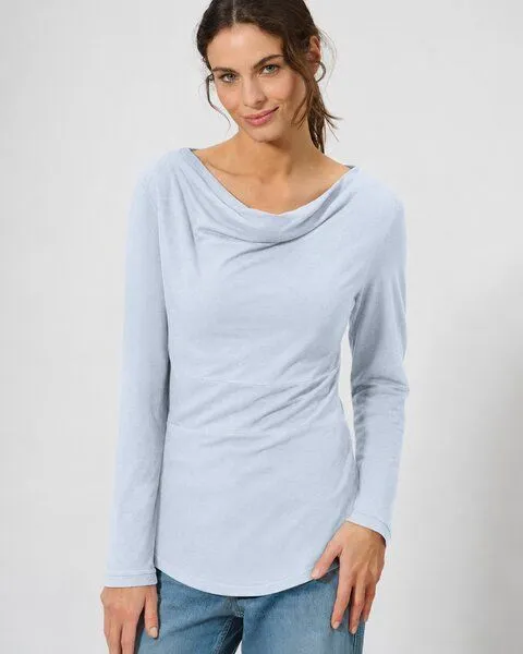 HempAge HempAge Damen Langarmshirt mit Wasserfallkragen Hanf/Biobaumwolle, Clear sky, – Produktbild 1 von 3