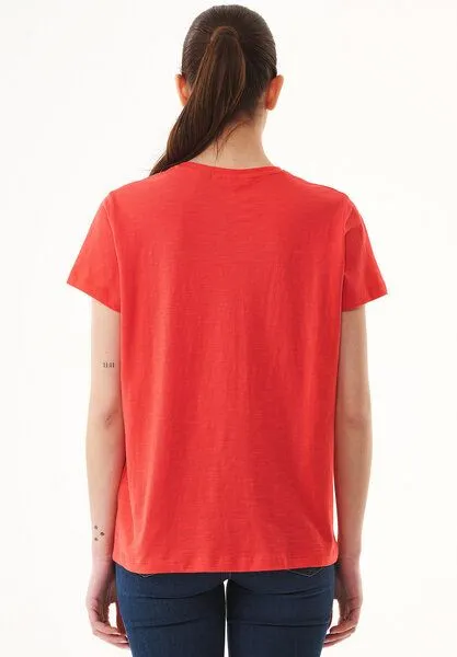 ORGANICATION ORGANICATION Damen Basic T-Shirt aus Bio-Baumwolle, Dusty red, – Produktbild 4 von 4