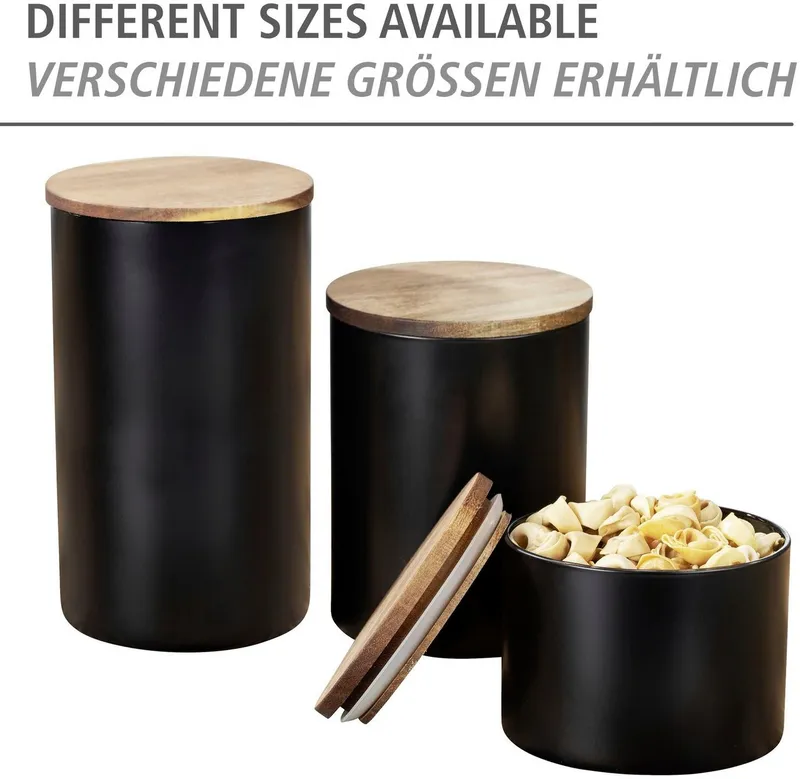 Wenko Wenko Vorratsdose Modell Mio, Borosilikatglas, (1-tlg), Frischhaltedose für Lebensmittel, luftdichter Deckel aus Akazienholz, Braun|schwarz, – Produktbild 1 von 8