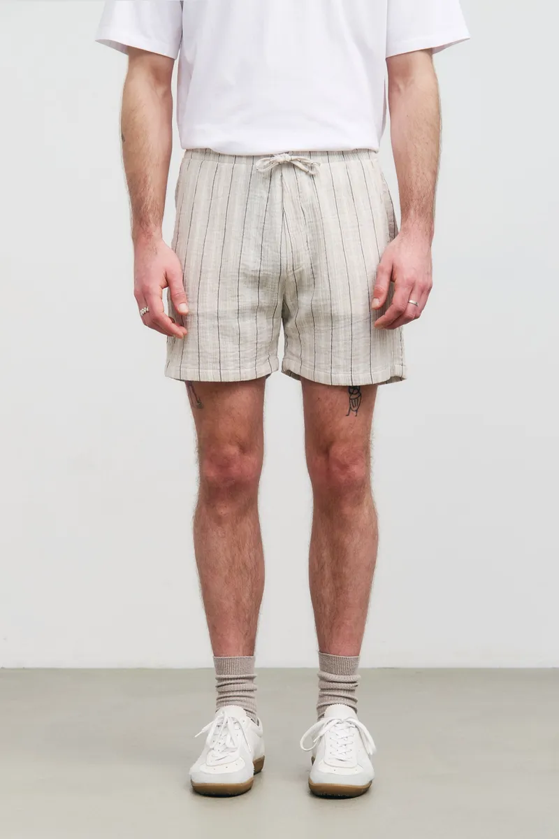 Rotholz Rotholz Herren vegan Shorts Muslin Sand Stripe, Beige, – Produktbild 2 von 2