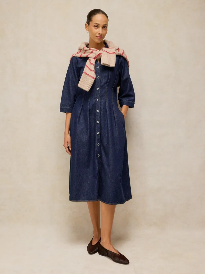 White Stuff Jeansfaltenkleid Luna - 42/R, Dunkeldenim, – Produktbild 2 von 4
