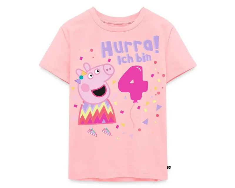 Spreadshirt T-Shirt Peppa Wutz Hurra Ich Bin 4 Jahre Kinder Premium T-Shirt (1-tlg) Normaler Schnitt für optimale Passform, Rosa, – Produktbild 1 von 5