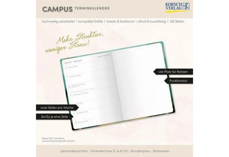 Korsch Verlag Taschenkalender Terminkalender Campus Smaragd 18 Monate 2027/2028 – Produktbild 4 von 5