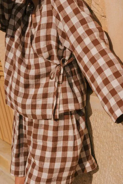 AmourLinen AmourLinen Betty Klassische Leinenhosen, Mokka-gingham, – Produktbild 2 von 4
