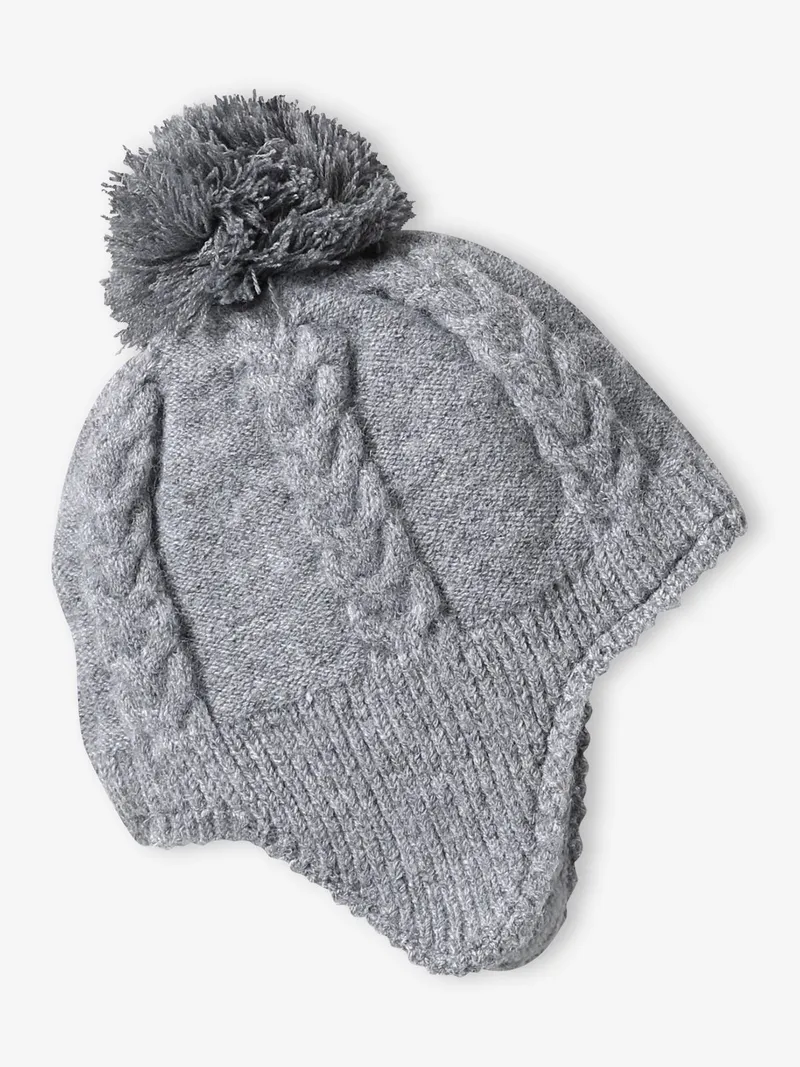 Vertbaudet Baby-Set aus Mütze mit Ohrklappen, Grau meliert, – Produktbild 2 von 4