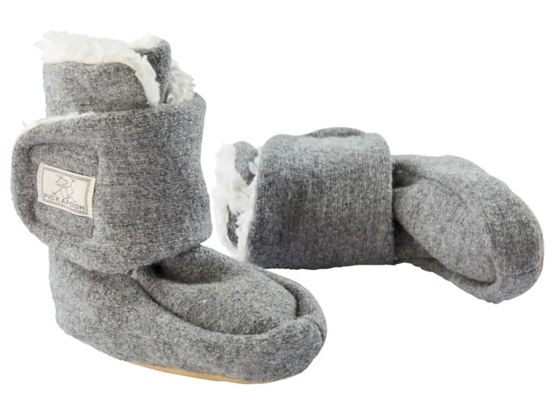 Pickapooh Pickapooh Baby Hausschuhe Babyschuhe Walk-Boots mit Klettverschluss melange-grau Gr. 2 (3-6 Monate), Grau, – Produktbild 1 von 2
