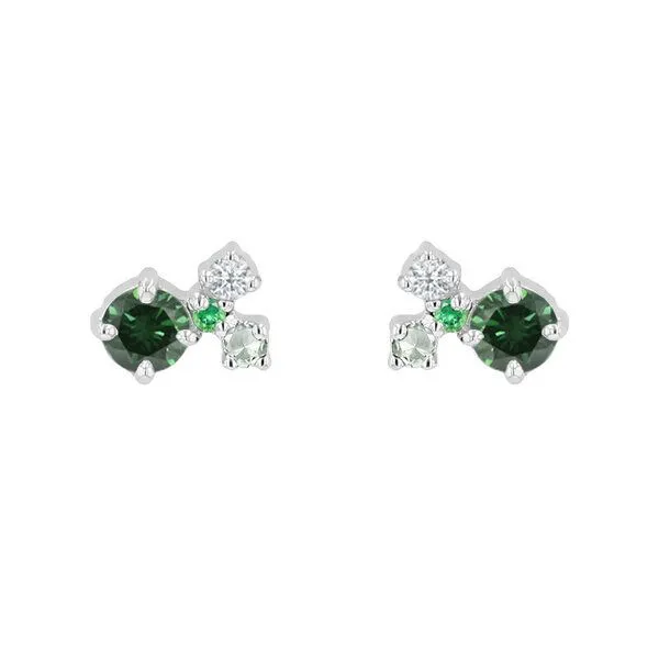 Eppi Eppi Grüne Cluster-Ohrringe mit grünen Diamanten und Edelsteinen Kerrie, Weiss, – Produktbild 1 von 4