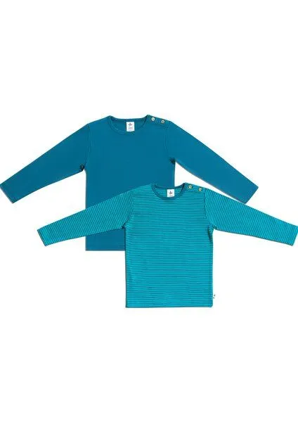 Leela Cotton Leela Cotton Kinder Unisex Langarmshirt Set, Blau & natur, – Produktbild 1 von 1