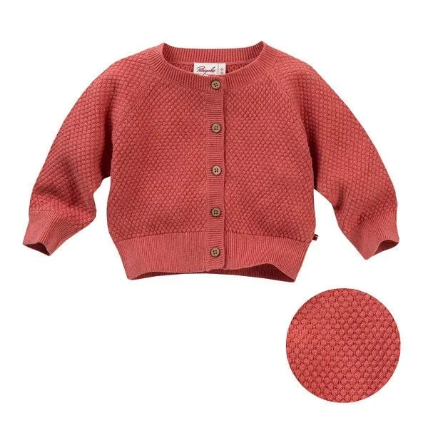 People Wear Organic People Wear Organic Strickjacke in wabenförmigem Strukturstrick, himbeerrot mélange, aus Bio-Baumwolle – Produktbild 1 von 4