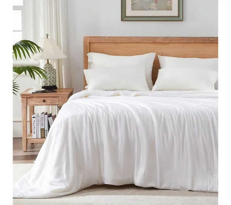 Elemuse Sommerbettdecke Kühldecke Sommerdecke, Selbstkühlende Atmungsaktive Extraleicht Decke, Füllung: 30% hochwertig Sojafaser und 70% Polyester, Bambus Sommer Weich Wohndecke OEKO-TEX®, Weiß, – Produktbild 3 von 5
