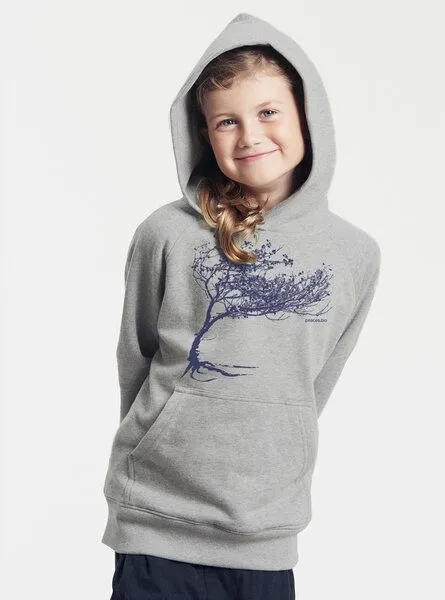 Peaces.bio - handbedruckte Biomode Peaces.bio - handbedruckte Biomode Bio-Kinder-Kapuzen-Sweatshirt "Windy Tree", Hellgrau, – Produktbild 2 von 2
