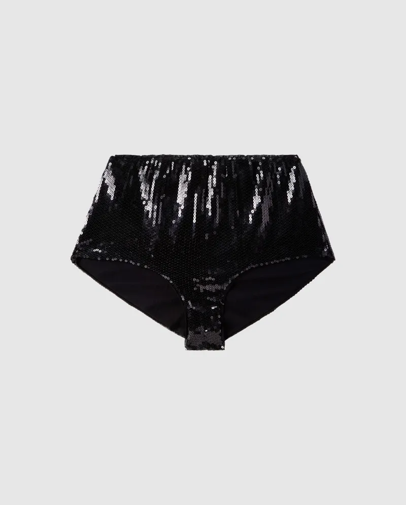 Understatement Understatement Damen vegan Slip Pailletten Mesh Hotpants, Schwarz, – Produktbild 1 von 2