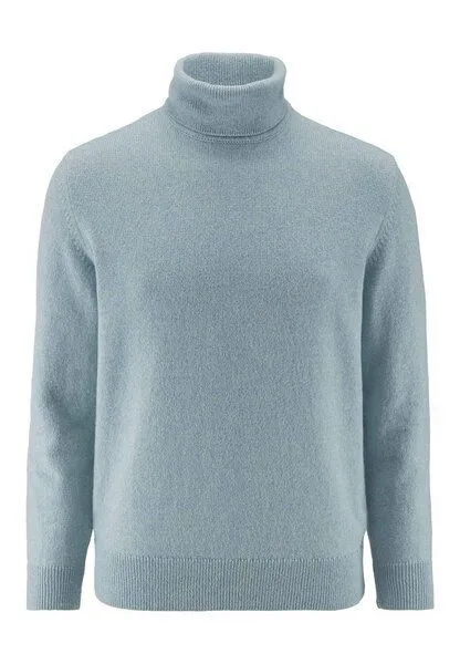 hessnatur hessnatur Rollkragen-Pullover Regular aus Bio-Merinowolle und Bio-Baumwolle, Helles jeansblau, – Produktbild 3 von 4