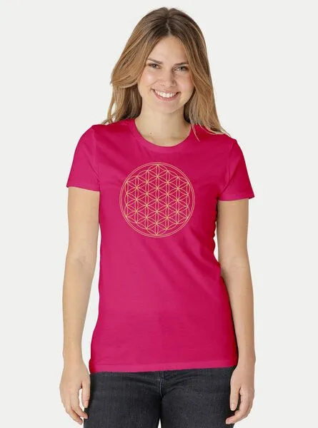 Peaces.bio - handbedruckte Biomode Peaces.bio - handbedruckte Biomode Bio-Damen-T-Shirt Die Blume des Lebens, Pink, – Produktbild 2 von 3