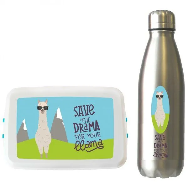 Dora's Dora's Dora’s Kinder-Set "Lama" – Edelstahl-Trinkflasche (0,5l) & Lunchbox – Produktbild 1 von 3