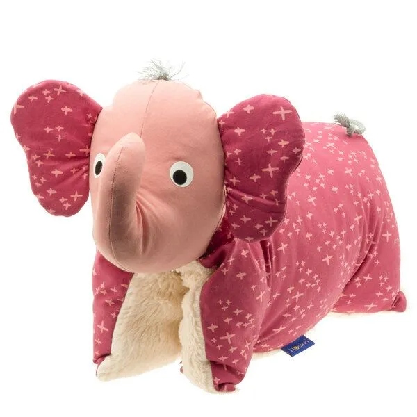 Flosinn Flosinn Kuschelkissen Elefant als Reisekissen mit Teddyplüsch aus Baumwolle Personalisierbar, Rot-rose, – Produktbild 1 von 5