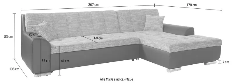 DOMO collection Ecksofa TREVISO viele Bezüge, auch in Cord, L-Form, 267x178 cm, wahlw. mit Bettfunktion, inkl. Zierkissen, Unser Dauertiefpreis, Beige|braun, – Produktbild 5 von 5