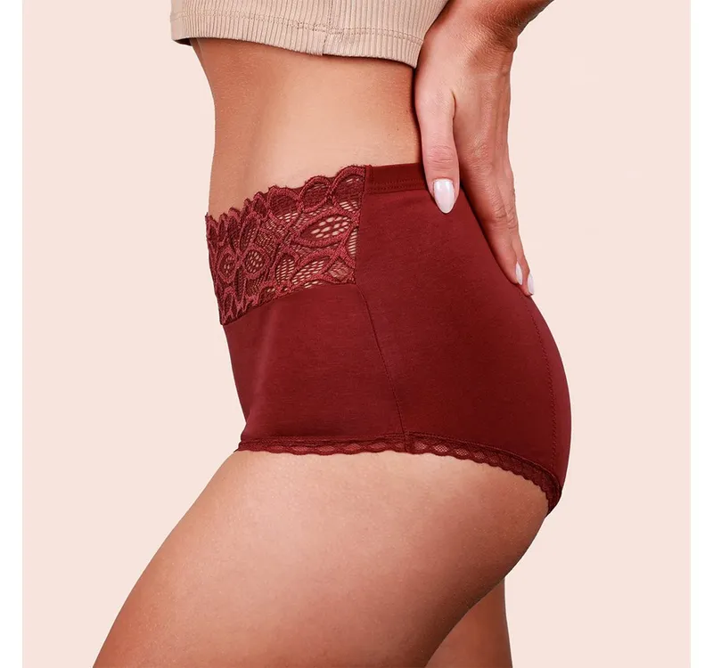 Taynie Taynie Periodenslip Deluxe ultra - Periodenunterwäsche sehr starke Blutung - Damen (1-St., 1er-Pack) Auslaufsichere Periodenunterwäsche / Periodenslip aus Bio Baumwolle, Braun|rot, – Produktbild 4 von 5