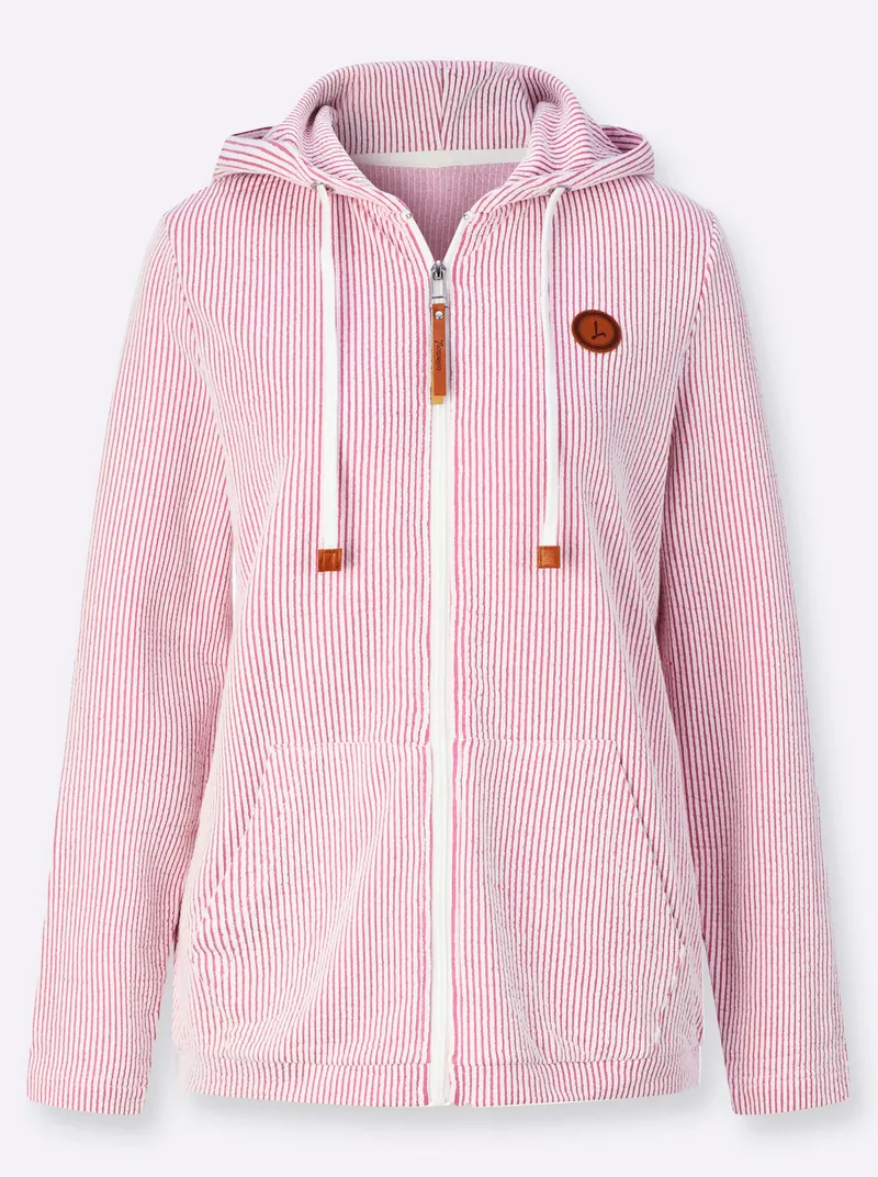 Witt Sweatjacke fuchsia-ecru-gestreift, Fuchsia-ecru-gestreift, – Produktbild 1 von 2