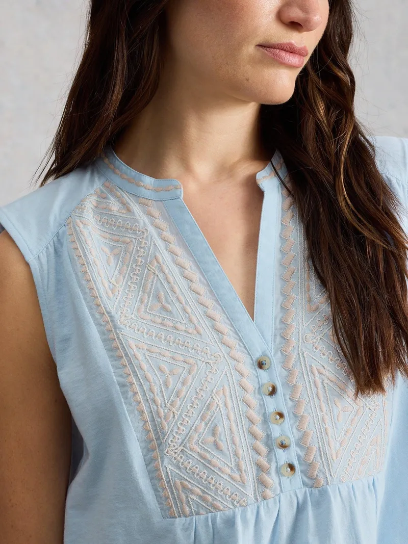 White Stuff Ärmellose Bluse Peony - 40, Mittelblau, – Produktbild 3 von 4