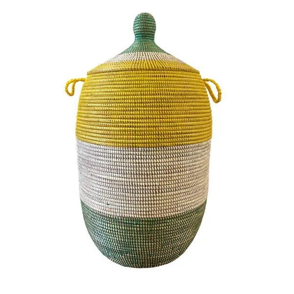 SWANE-Design SWANE-Design Afrikanischer Wäschekorb - Bold Stripes Grün/Gelb – Produktbild 1 von 2