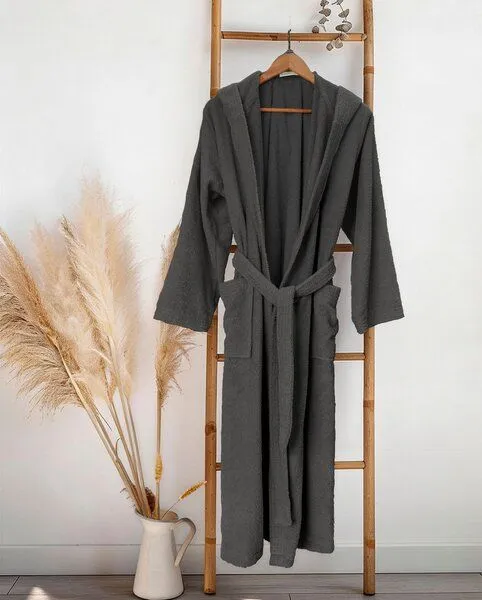 NATURAWALK NATURAWALK Bademantel mit Kapuze | Classic | Anthrazit | 100% Bio-Baumwolle | unisex | lang, Grau, – Produktbild 1 von 1