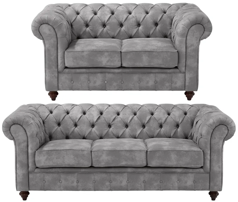 OTTO home Sitzgruppe Chesterfield, (2-tlg), hochwertige Knopfheftung, bestehend aus 2- und 3-Sitzer, Grau, – Produktbild 7 von 8