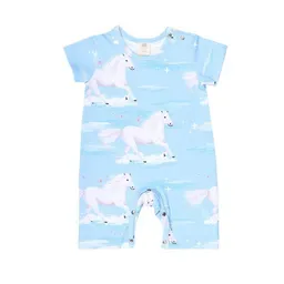 Walkiddy Baby Kurzarm-Strampler GOTS zertifiziert – Bio-Baumwolle, Hellblau mit Pferdemotiv, weich & bequem, alltagstauglich | Walkiddy – Produktbild 1 von 1