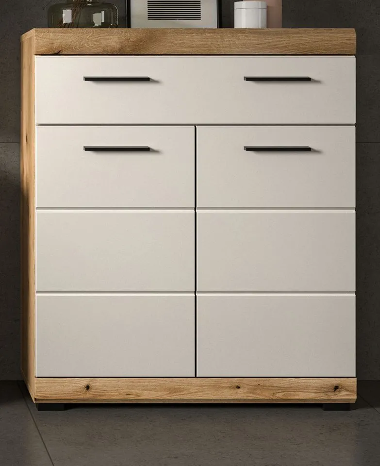 Inn.Furn Badkommode Shawn (Badschrank in Eiche und Sand / Kaschmir, 2-türig, 74 x 88 cm), mit Vollauszug, Beige, – Produktbild 3 von 5